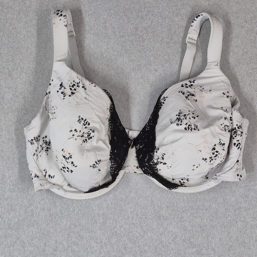 Cacique Women Bra 44F White Floral Lightly Lined Full Coverage Underwired Lace